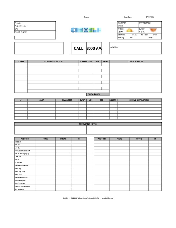 Crew Call Sheet Template